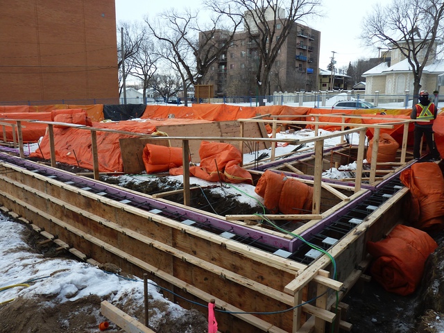 Completed framing forms for grade beams